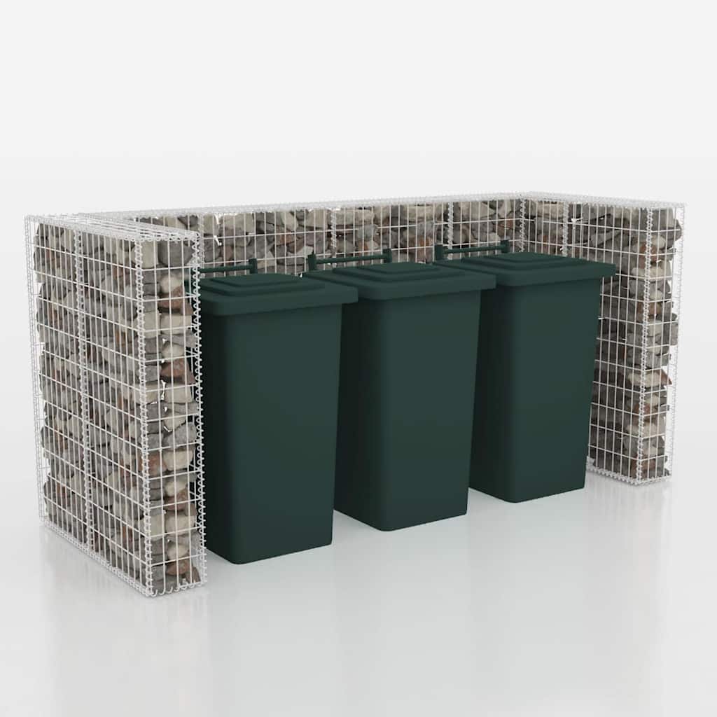 vidaXL Gabion osłonowy na 3 kosze na śmieci, stalowy, 250x100x120 cm
