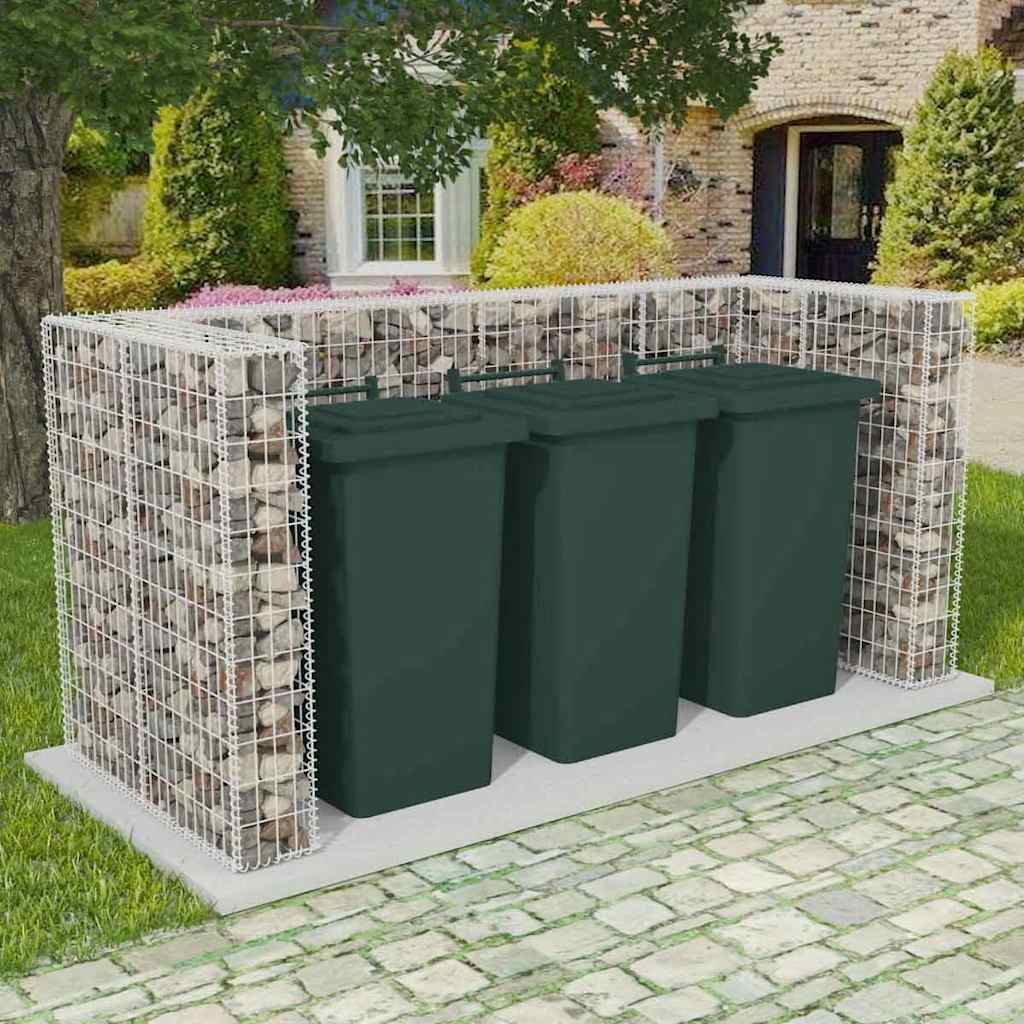 vidaXL Gabion osłonowy na 3 kosze na śmieci, stalowy, 250x100x120 cm