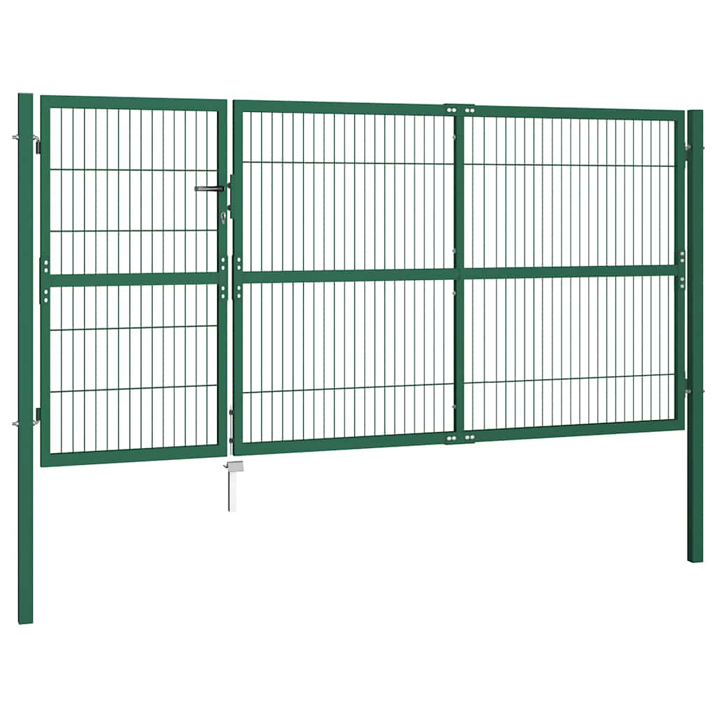 vidaXL Brama ogrodowa ze słupkami 350x140 cm, stal, zielona