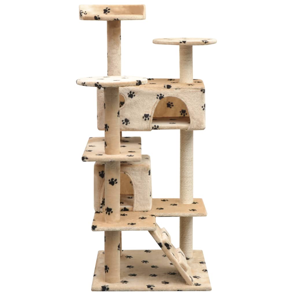 vidaXL Drapak dla kota, 125 cm, beżowy ze wzorem w kocie łapki