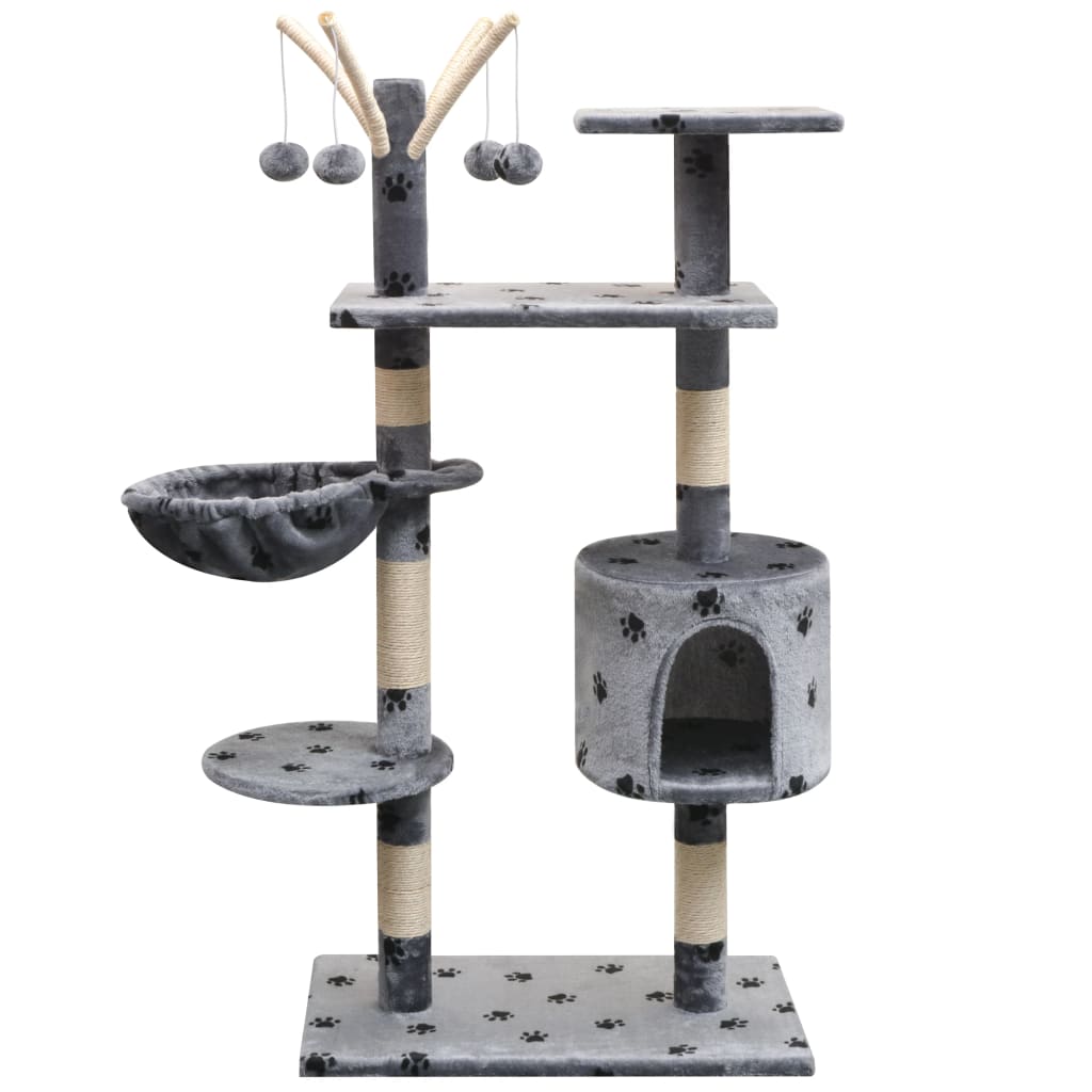 vidaXL Drapak dla kota, 125 cm, szary z wzorem w kocie łapki