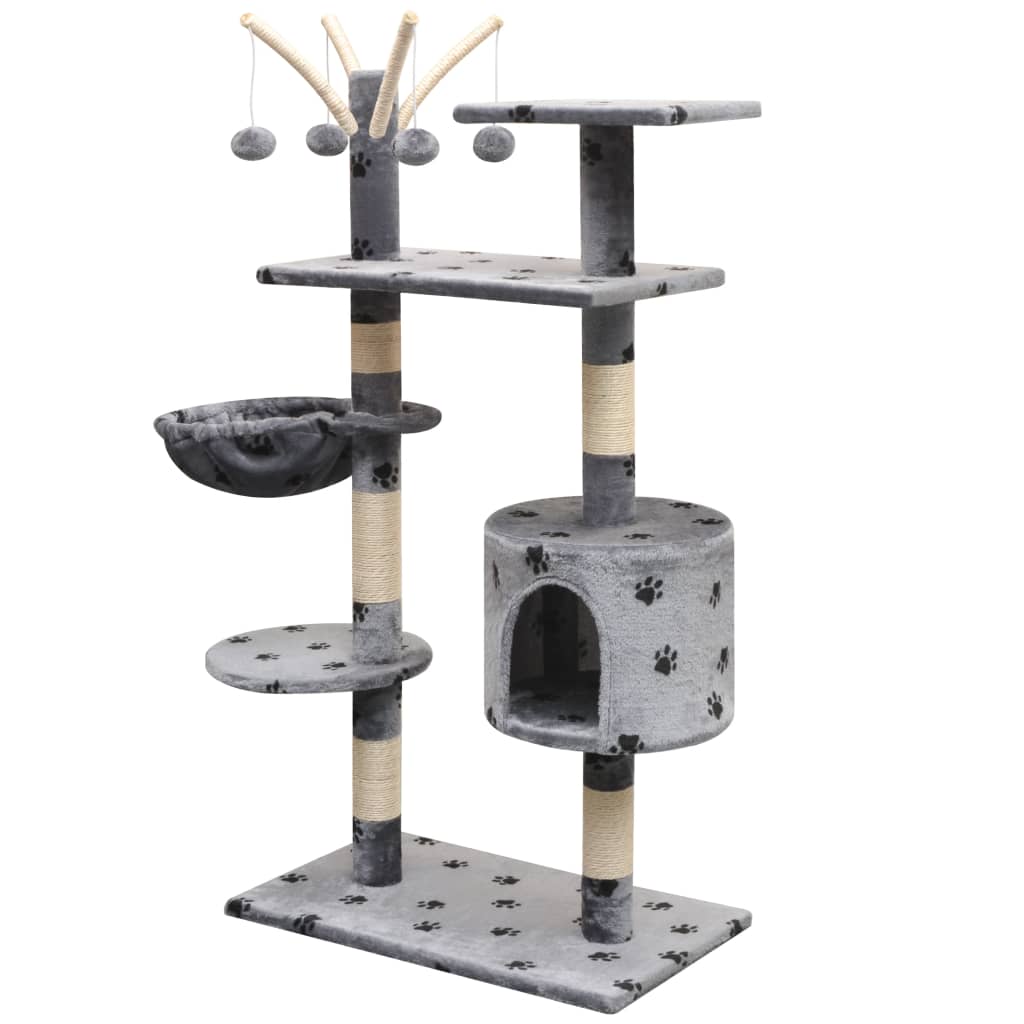 vidaXL Drapak dla kota, 125 cm, szary z wzorem w kocie łapki
