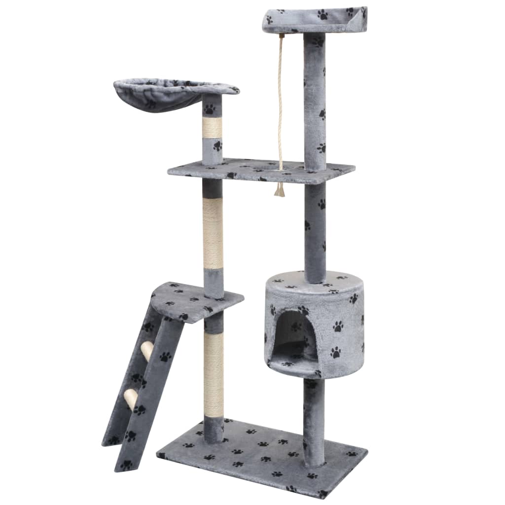 vidaXL Drapak dla kota, 150 cm, szary ze wzorem w kocie łapki