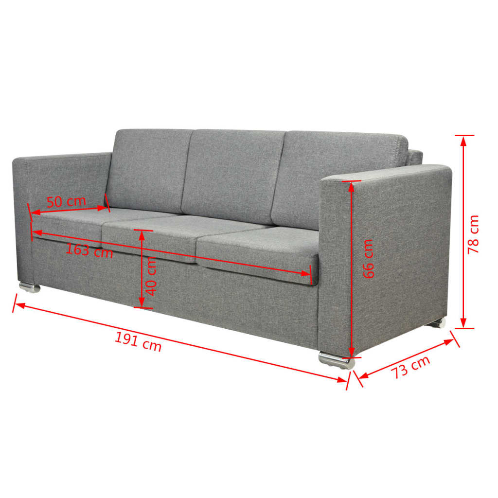 vidaXL Sofa 3-osobowa, tapicerowana tkaniną, jasnoszara