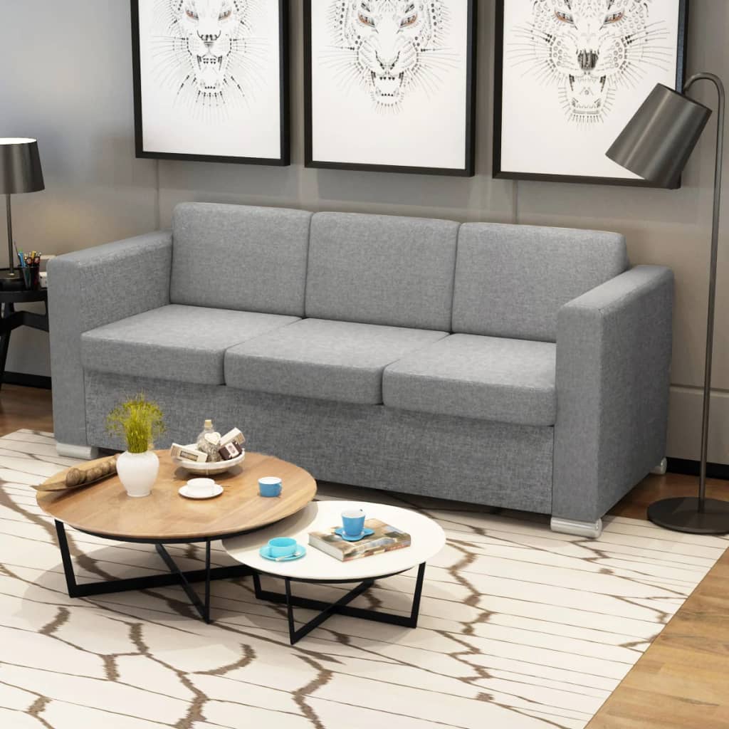 vidaXL Sofa 3-osobowa, tapicerowana tkaniną, jasnoszara