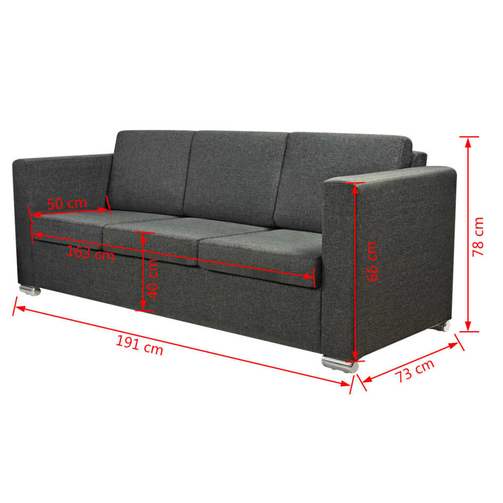 vidaXL 3-osobowa sofa tapicerowana tkaniną, ciemnoszara