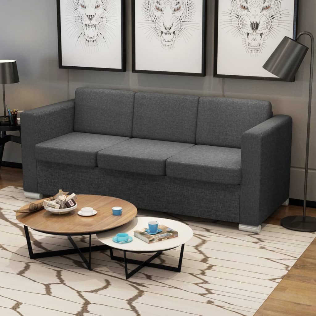 vidaXL 3-osobowa sofa tapicerowana tkaniną, ciemnoszara