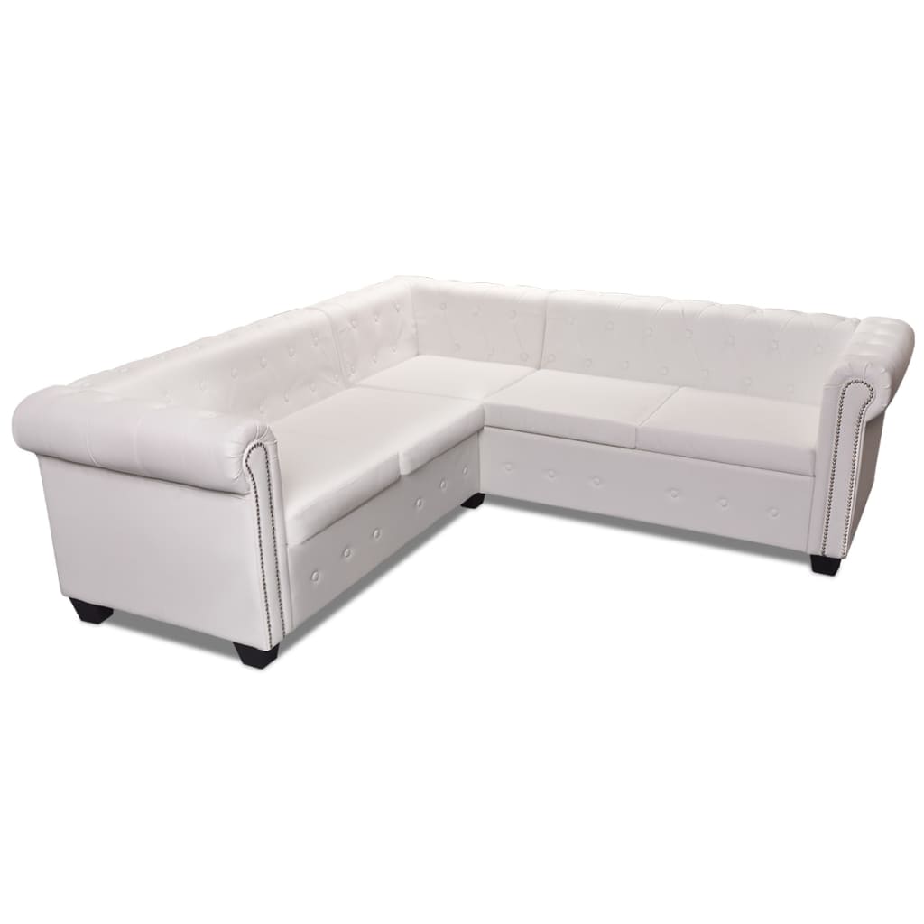 vidaXL Sofa Chesterfield, pięcioosobowa, biała, sztuczna skóra