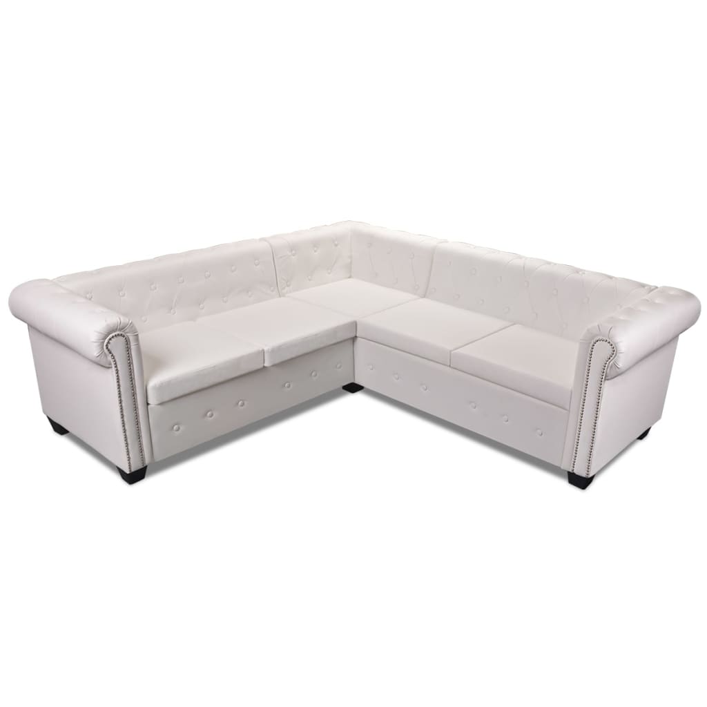vidaXL Sofa Chesterfield, pięcioosobowa, biała, sztuczna skóra