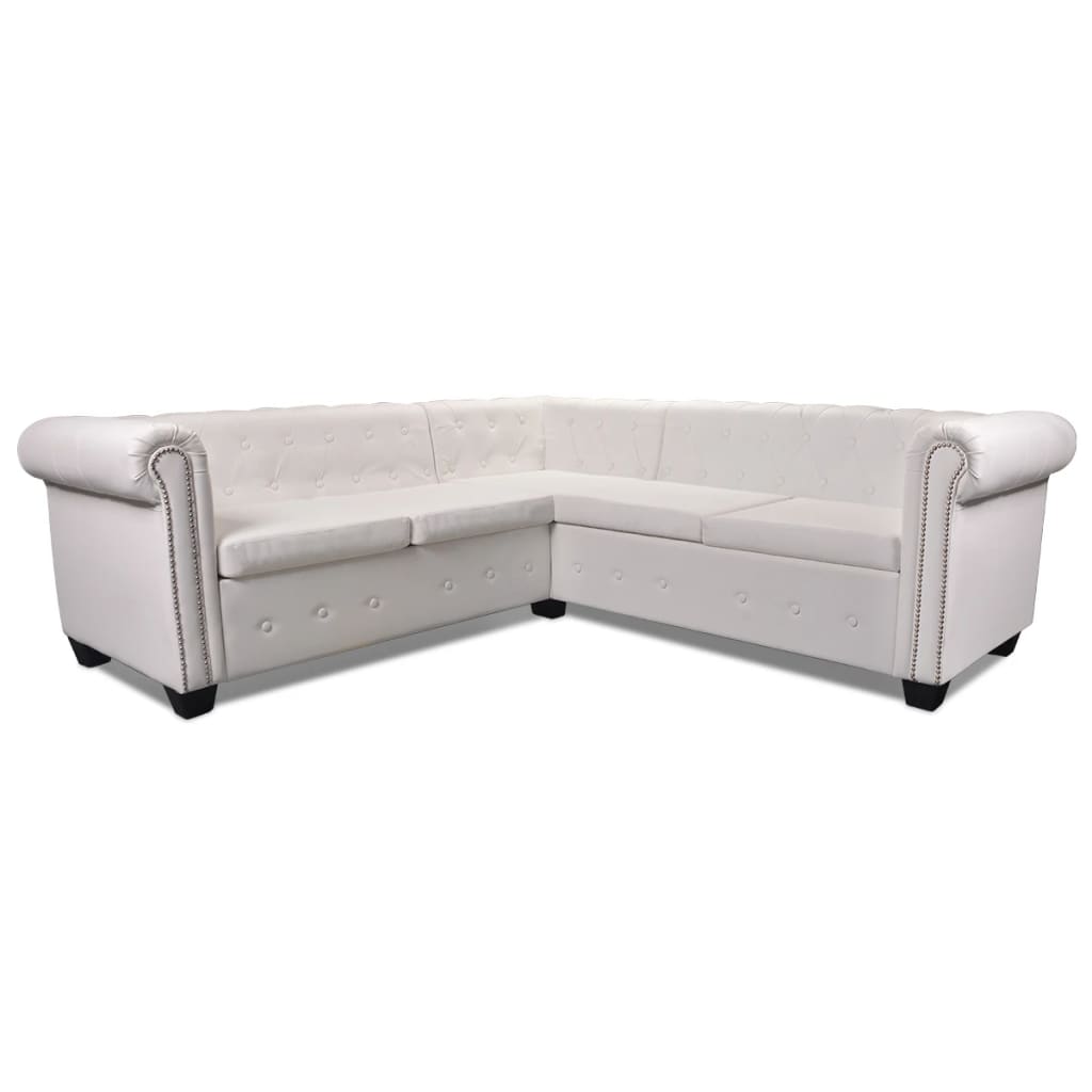 vidaXL Sofa Chesterfield, pięcioosobowa, biała, sztuczna skóra