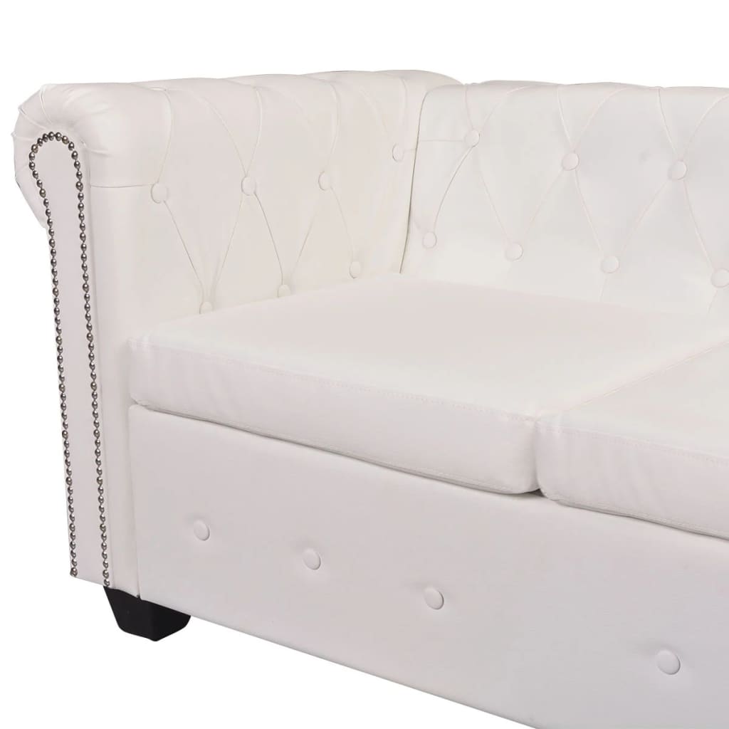 vidaXL Sofa Chesterfield, pięcioosobowa, biała, sztuczna skóra