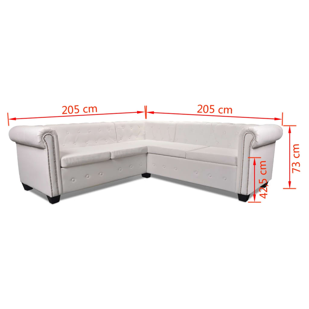 vidaXL Sofa Chesterfield, pięcioosobowa, biała, sztuczna skóra