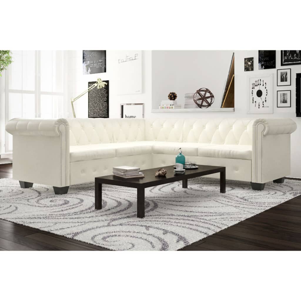 vidaXL Sofa Chesterfield, pięcioosobowa, biała, sztuczna skóra