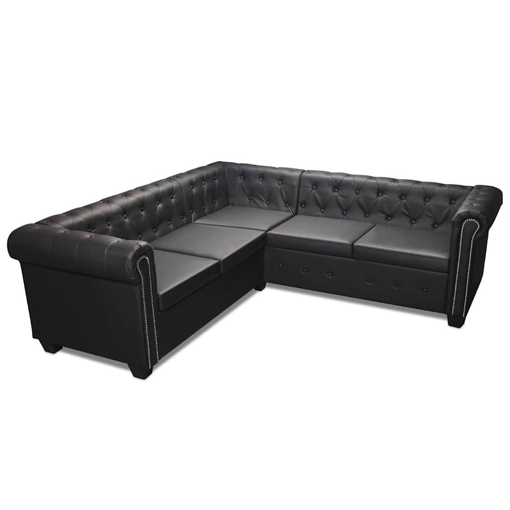 vidaXL Sofa Chesterfield, pięcioosobowa, czarna, sztuczna skóra