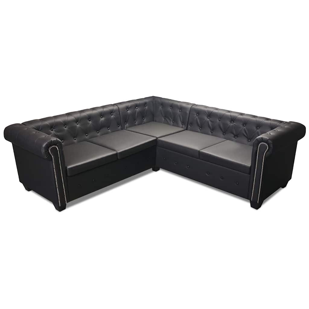 vidaXL Sofa Chesterfield, pięcioosobowa, czarna, sztuczna skóra