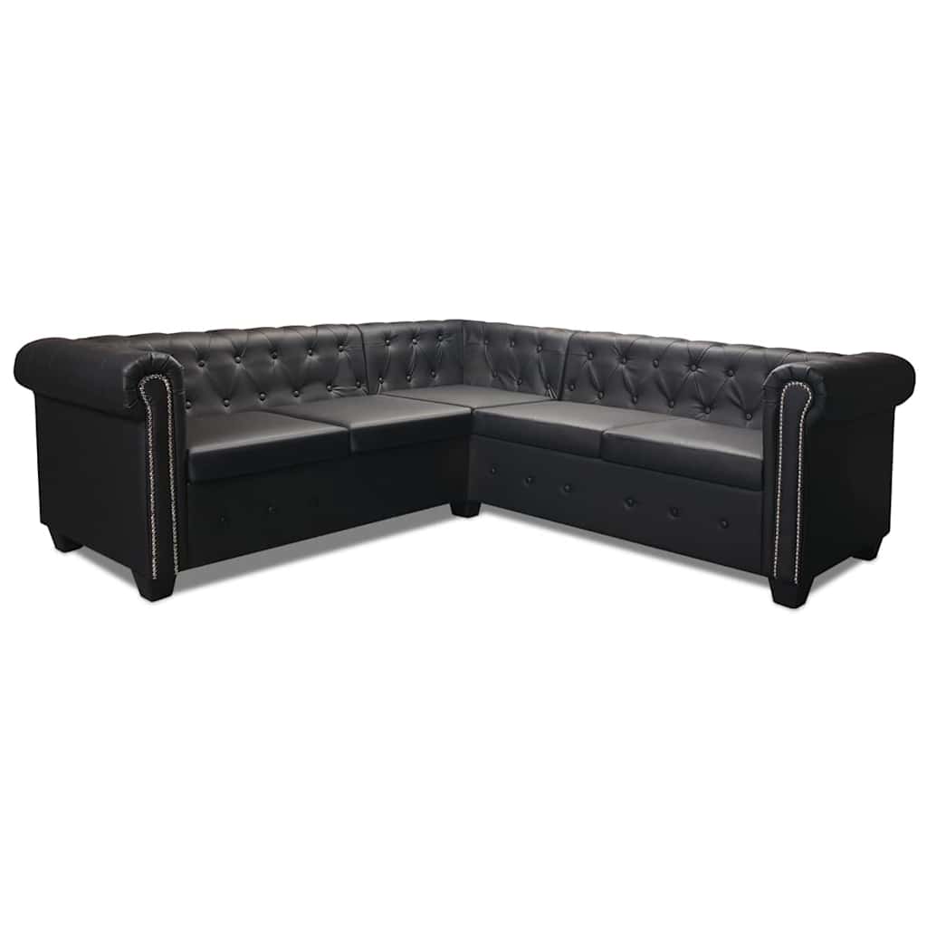 vidaXL Sofa Chesterfield, pięcioosobowa, czarna, sztuczna skóra