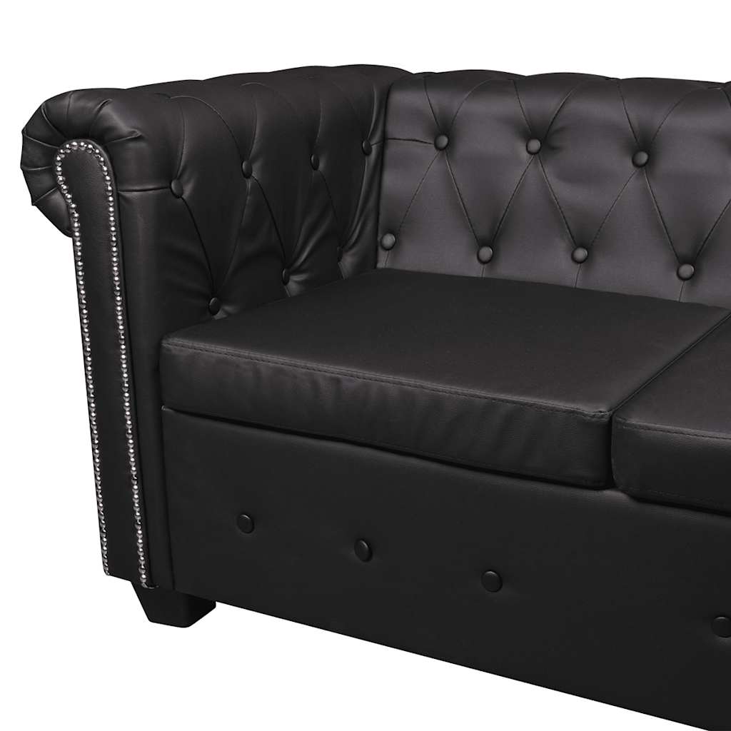 vidaXL Sofa Chesterfield, pięcioosobowa, czarna, sztuczna skóra