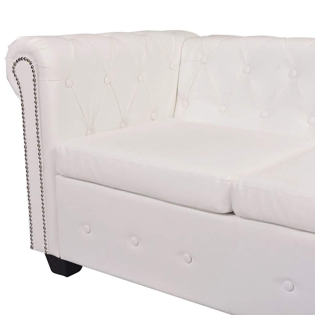 vidaXL Sofa Chesterfield sześcioosobowa biała, sztuczna skóra