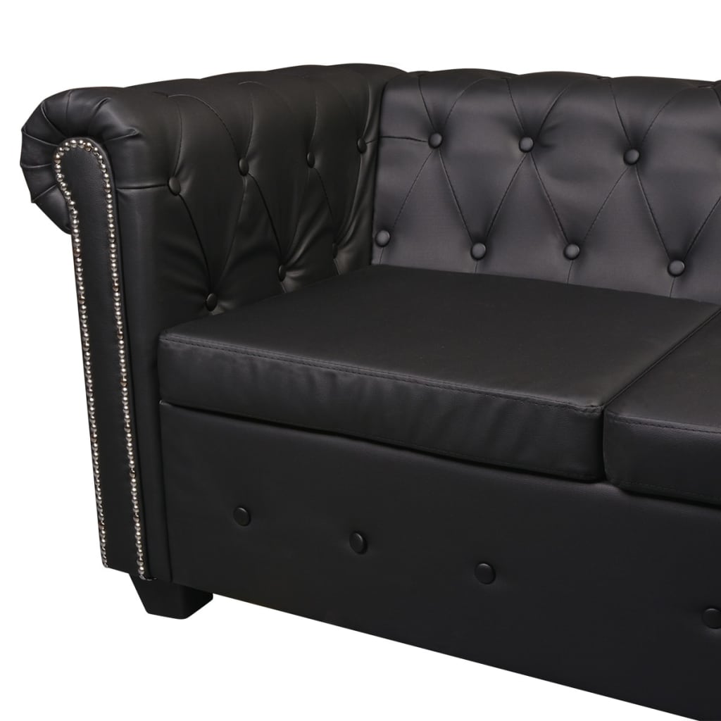 vidaXL Sofa rogowa Chesterfield sześcioosobowa czarna, sztuczna skóra