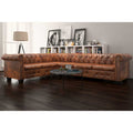 vidaXL Sofa rogowa Chesterfield sześcioosobowa brązowa, sztuczna skóra