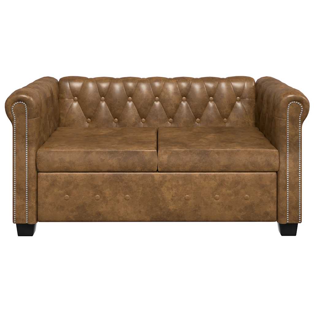 vidaXL Dwuosobowa sofa Chesterfield ze sztucznej skóry, brązowa