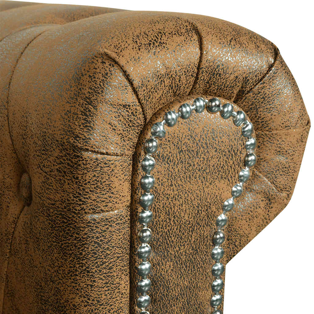 vidaXL Dwuosobowa sofa Chesterfield ze sztucznej skóry, brązowa