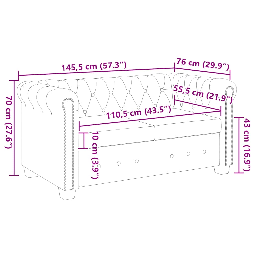 vidaXL Dwuosobowa sofa Chesterfield ze sztucznej skóry, brązowa
