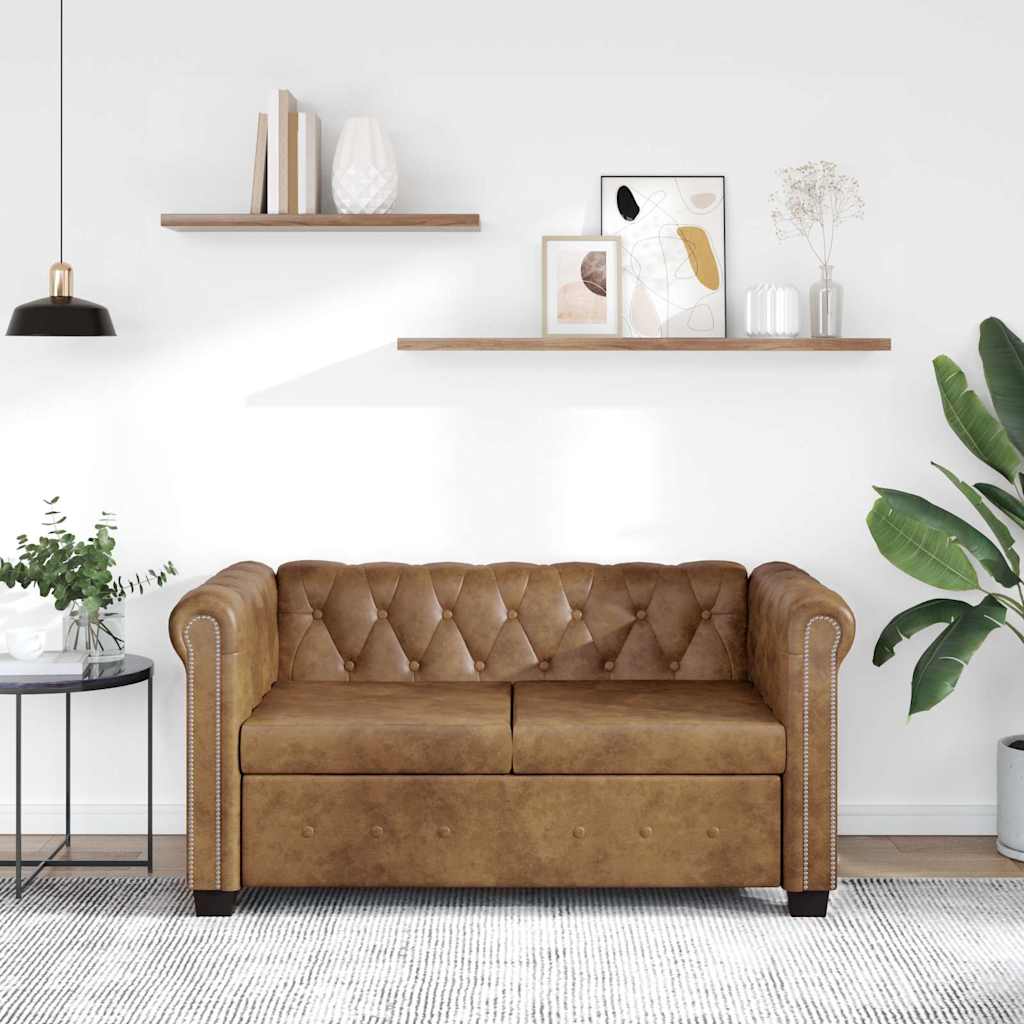 vidaXL Dwuosobowa sofa Chesterfield ze sztucznej skóry, brązowa