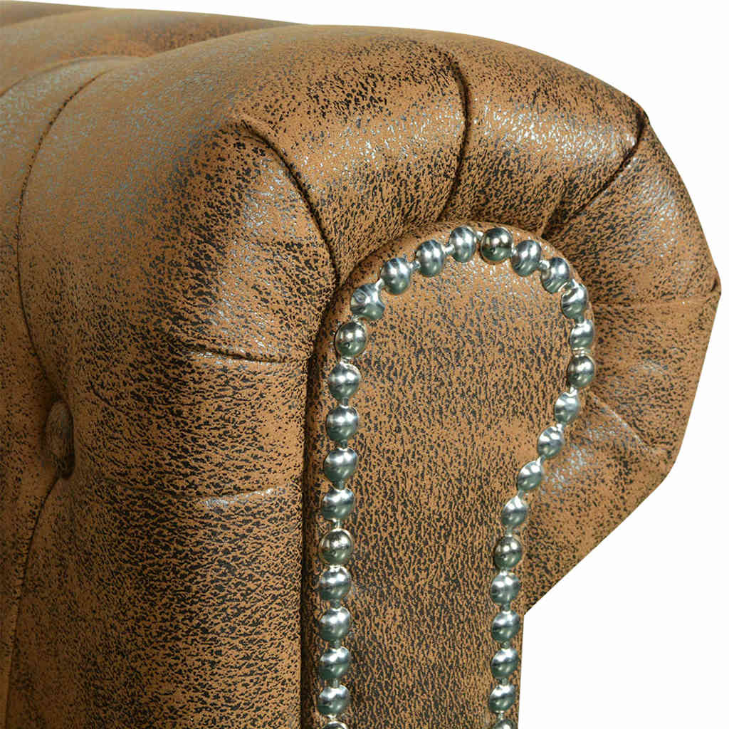 vidaXL Trzyosobowa sofa Chesterfield ze sztucznej skóry, brązowa