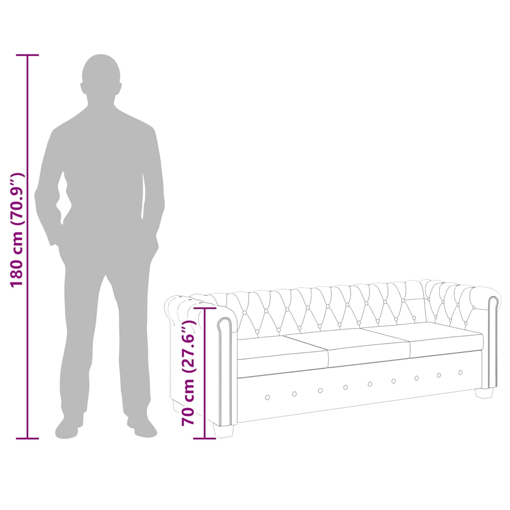 vidaXL Trzyosobowa sofa Chesterfield ze sztucznej skóry, brązowa