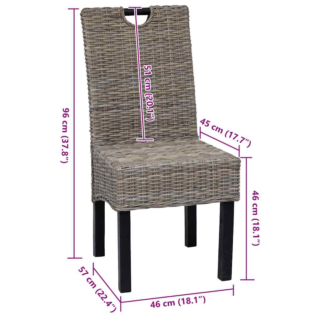 vidaXL Krzesła do jadalni, 2 szt., rattan Kubu i drewno mango