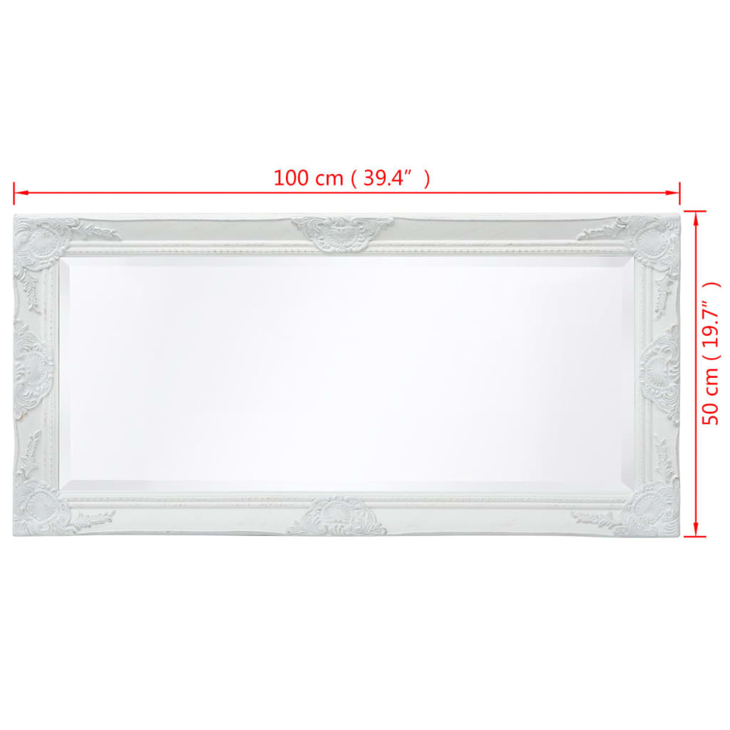 vidaXL Lustro ścienne w stylu barokowym, 100x50 cm, białe