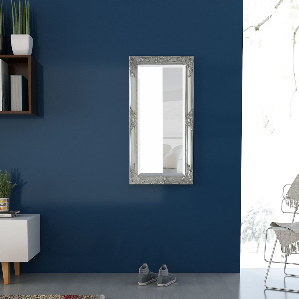 vidaXL Lustro ścienne w stylu barokowym, 100x50 cm, srebrne
