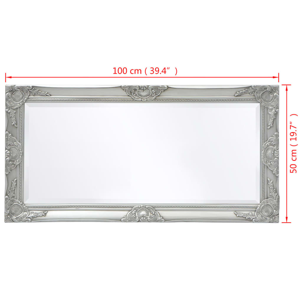 vidaXL Lustro ścienne w stylu barokowym, 100x50 cm, srebrne