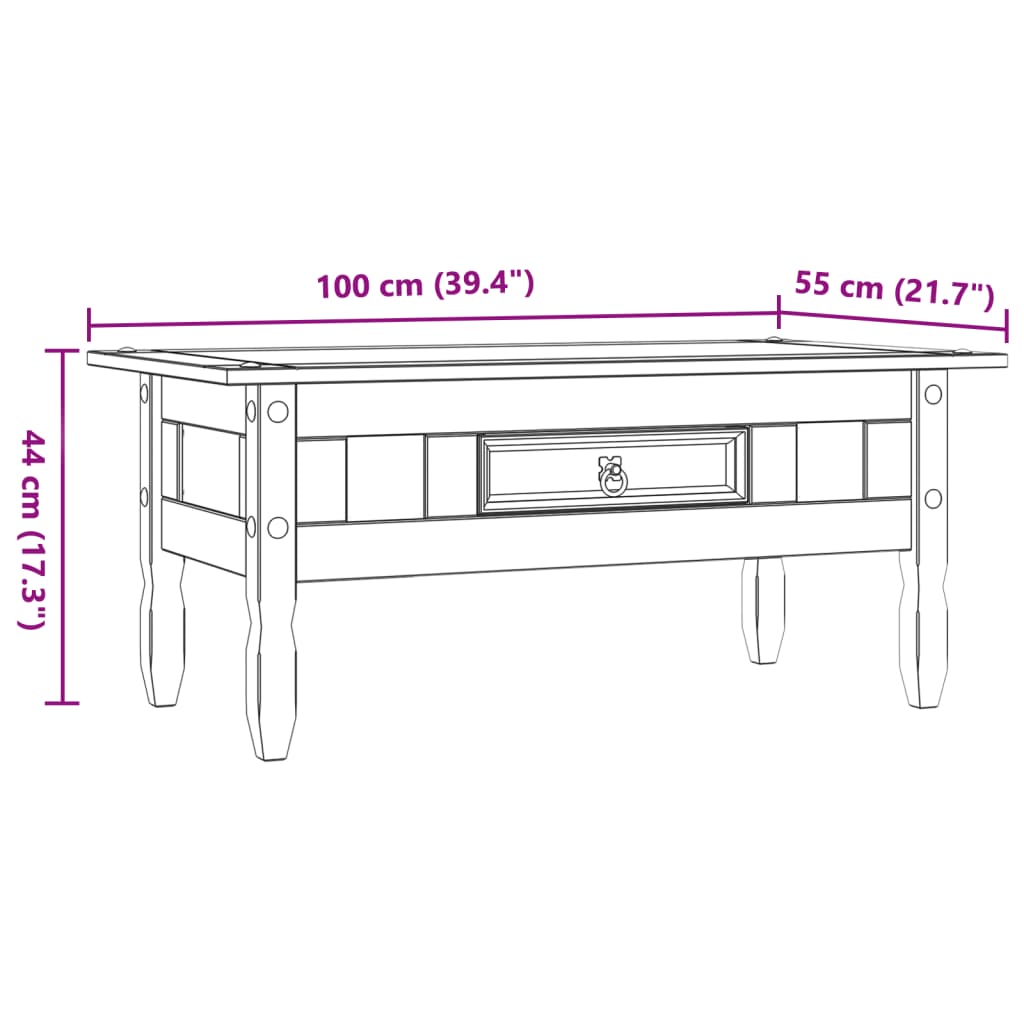 vidaXL Stolik kawowy w meksykańskim stylu Corona, sosna, 100x55x44 cm