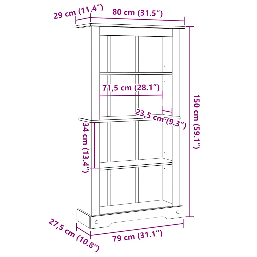 vidaXL Biblioteczka w meksykańskim stylu Corona, sosna, 80x29x150 cm