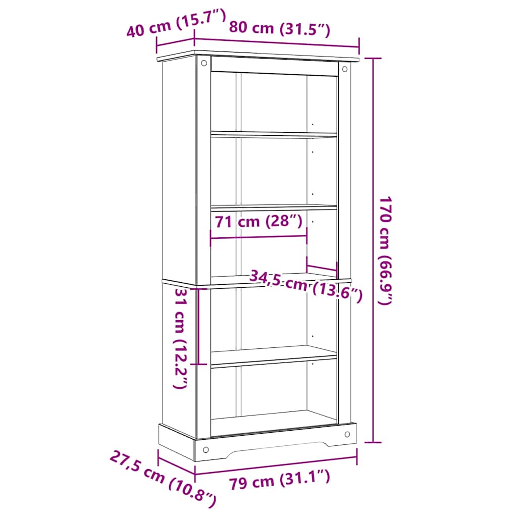 vidaXL Biblioteczka w meksykańskim stylu Corona, sosna, 80x40x170 cm