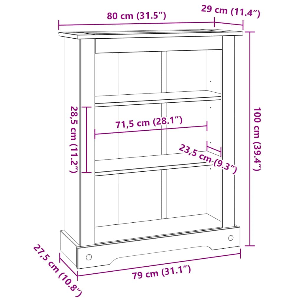vidaXL Biblioteczka w meksykańskim stylu Corona, sosna, 80x29x100 cm