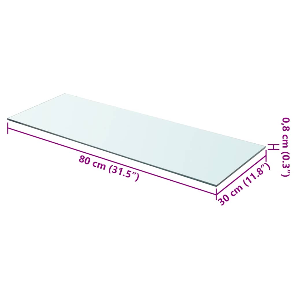 vidaXL Półka szklana, bezbarwny panel, 80x30 cm