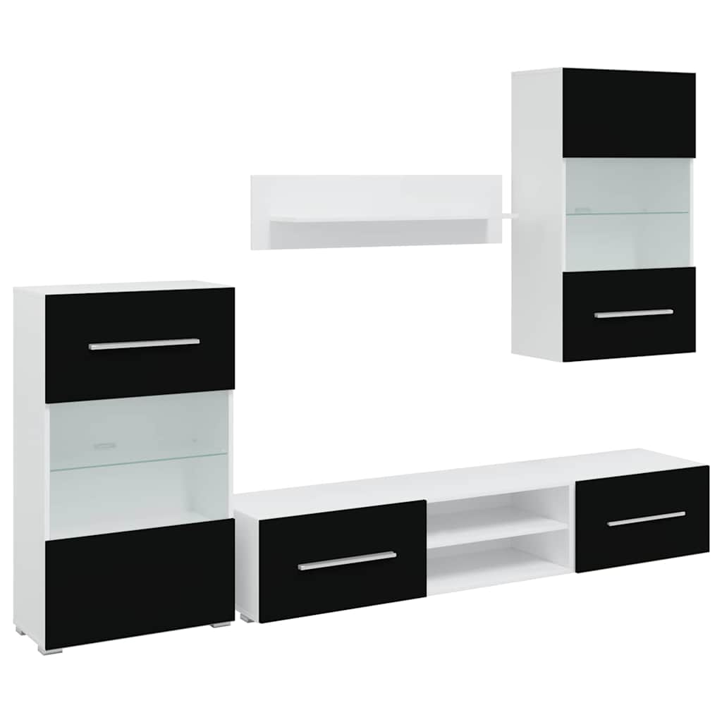 vidaXL 5-el. zestaw mebli TV z LED, czarny