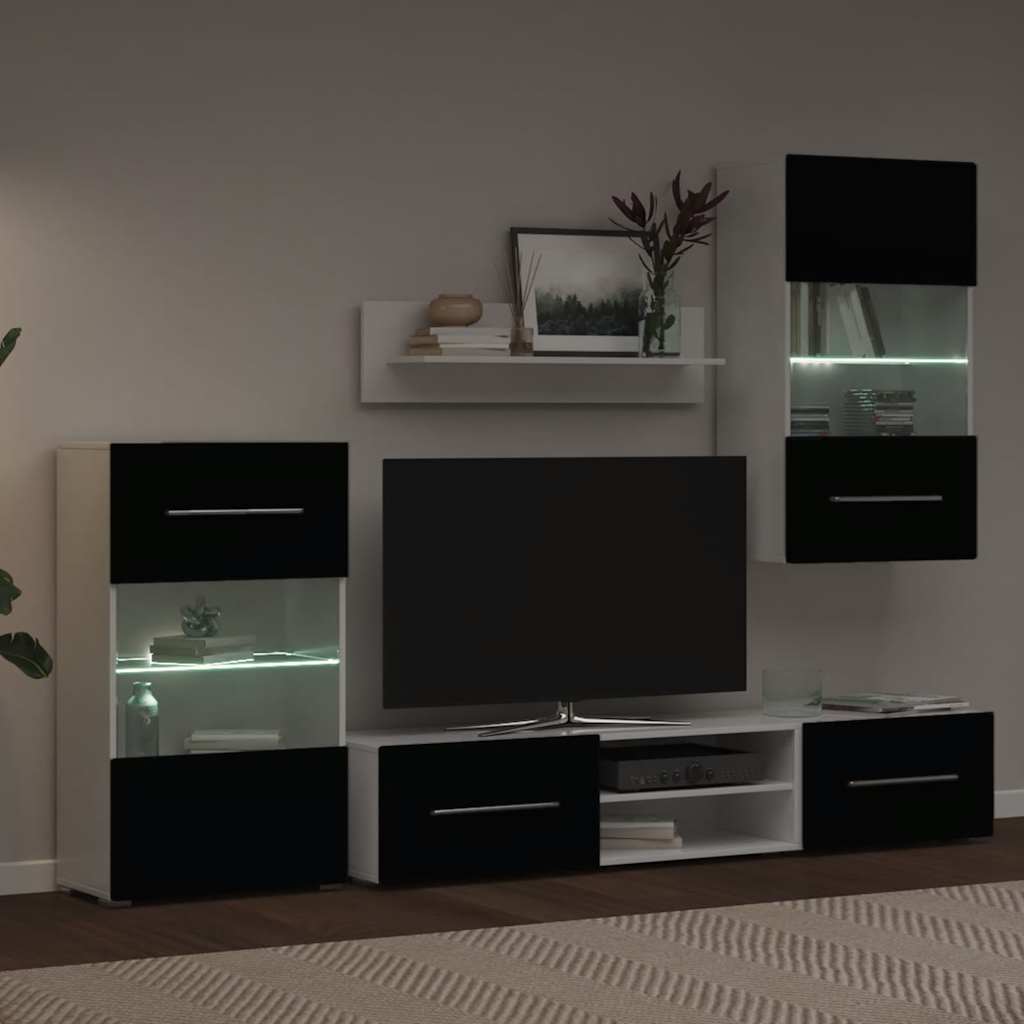 vidaXL 5-el. zestaw mebli TV z LED, czarny