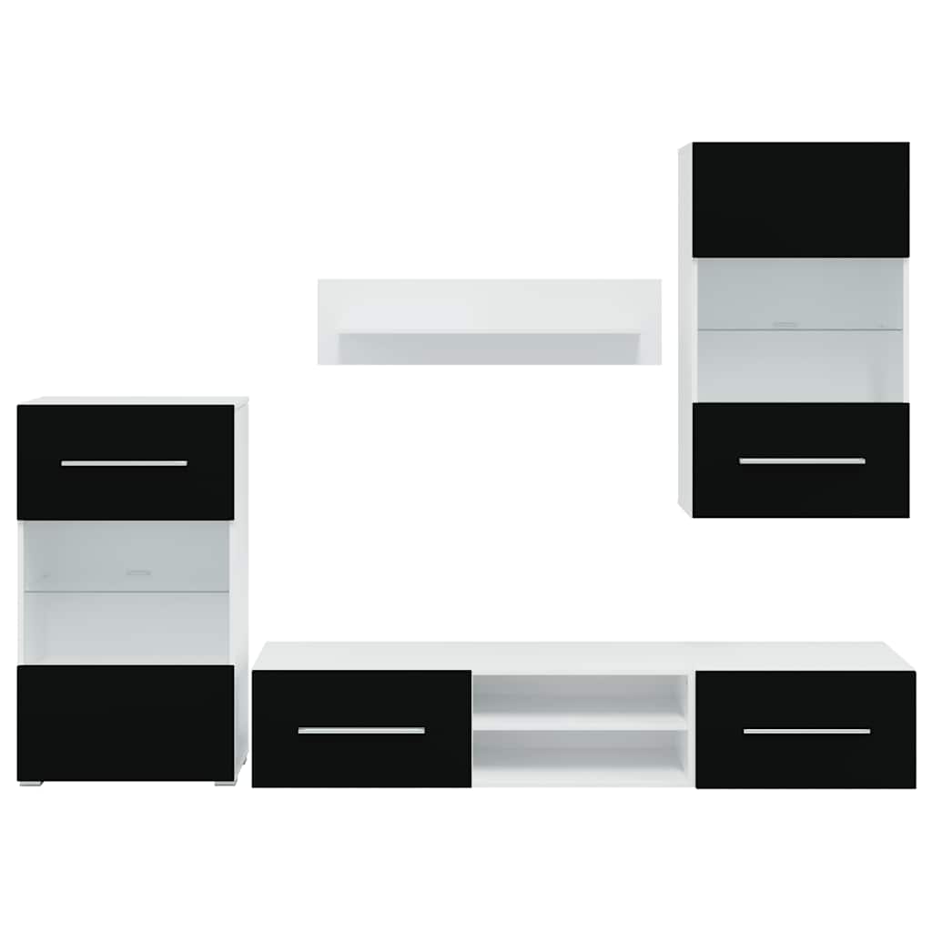 vidaXL 5-el. zestaw mebli TV z LED, czarny