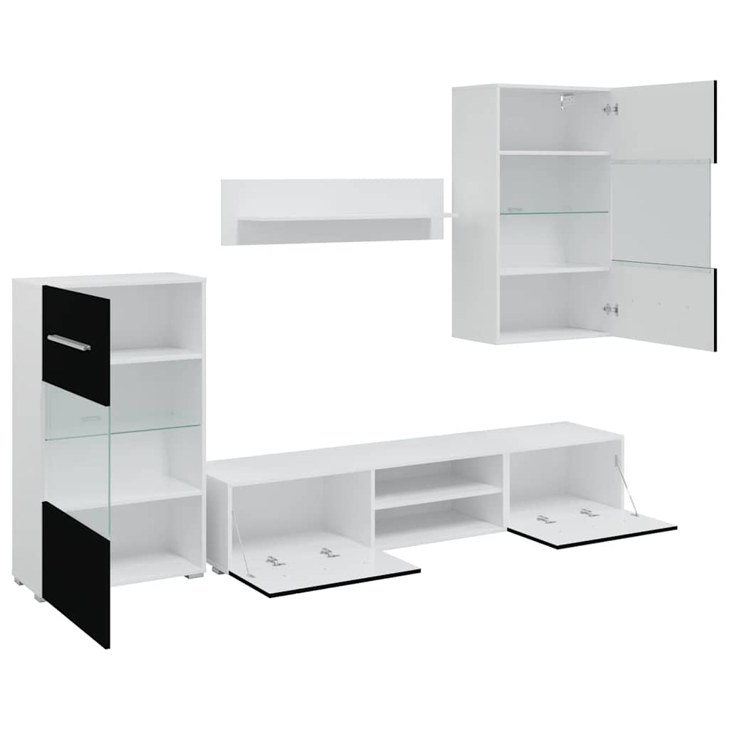 vidaXL 5-el. zestaw mebli TV z LED, czarny
