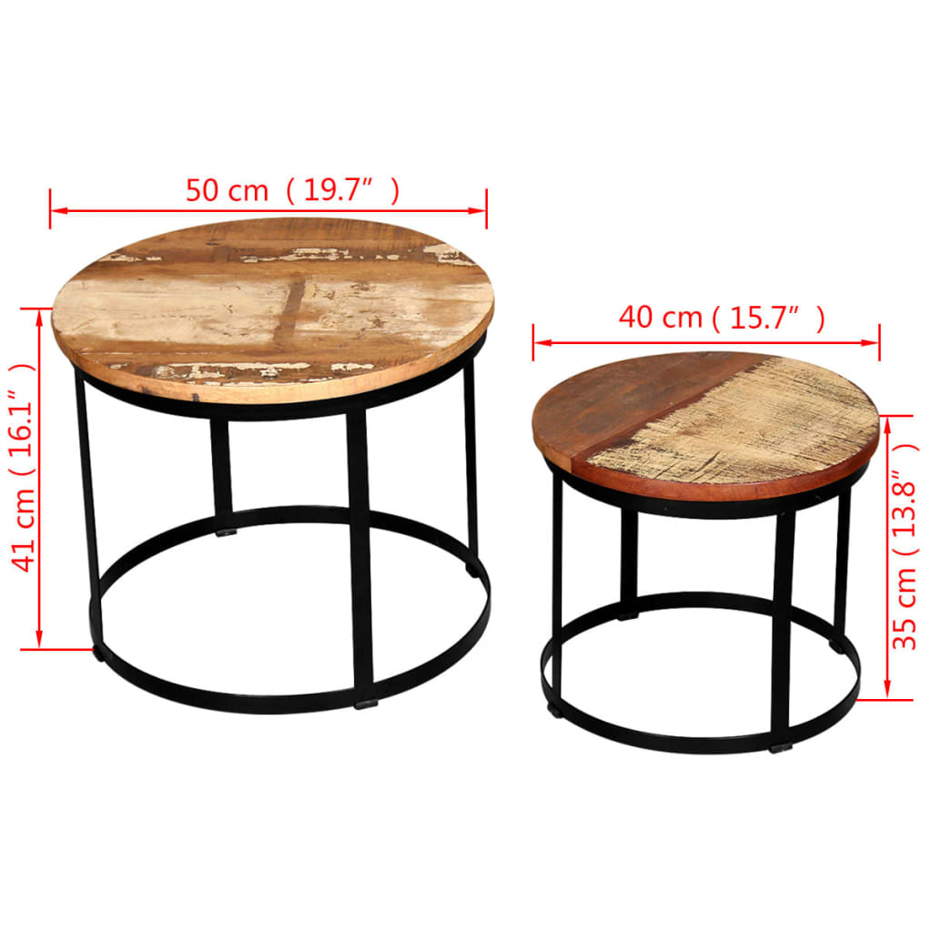 vidaXL Dwa stoliki do kawy z odzyskanego drewna, okrągłe, 40 i 50 cm