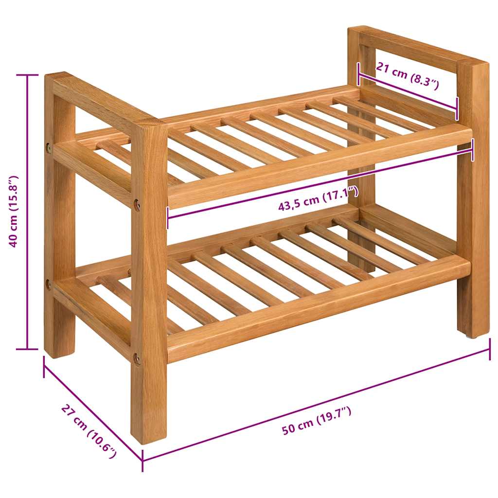 vidaXL Stojak na buty z 2 półkami, 50x27x40 cm, lite drewno dębowe