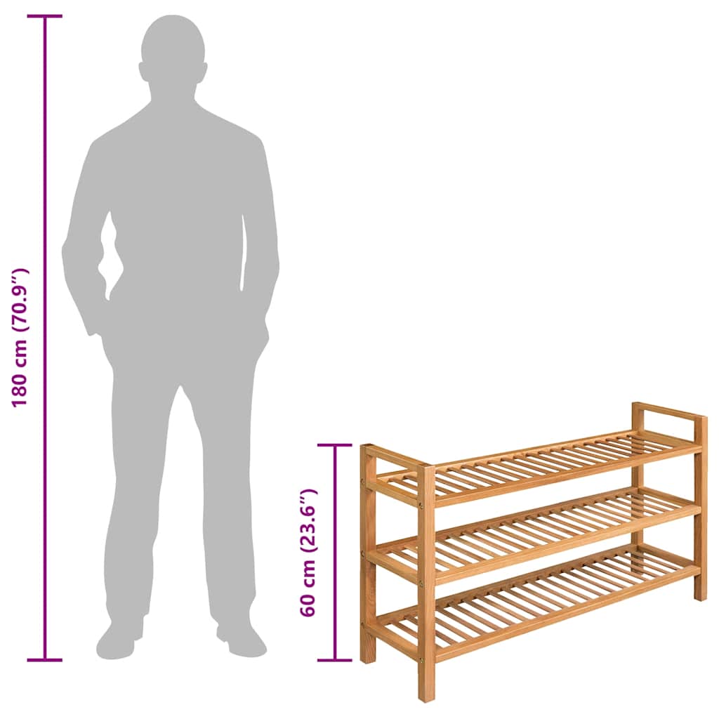 vidaXL Stojak na buty z 3 półkami, 100x27x60 cm, lite drewno dębowe