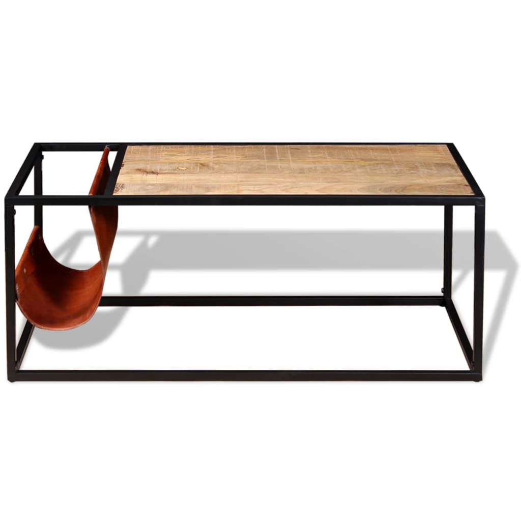 vidaXL Stolik kawowy ze skórzanym uchwytem na czasopisma 110x50x45 cm