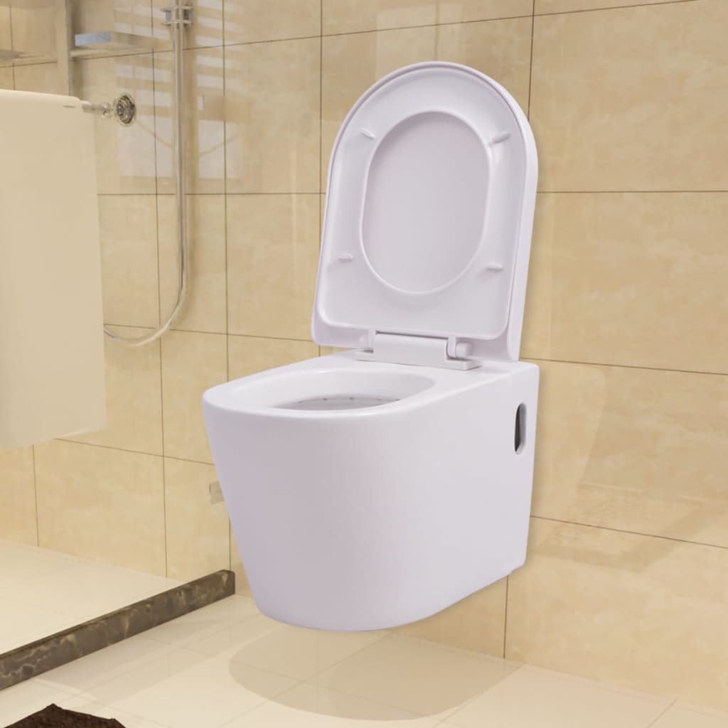 vidaXL Podwieszana toaleta ceramiczna, biała