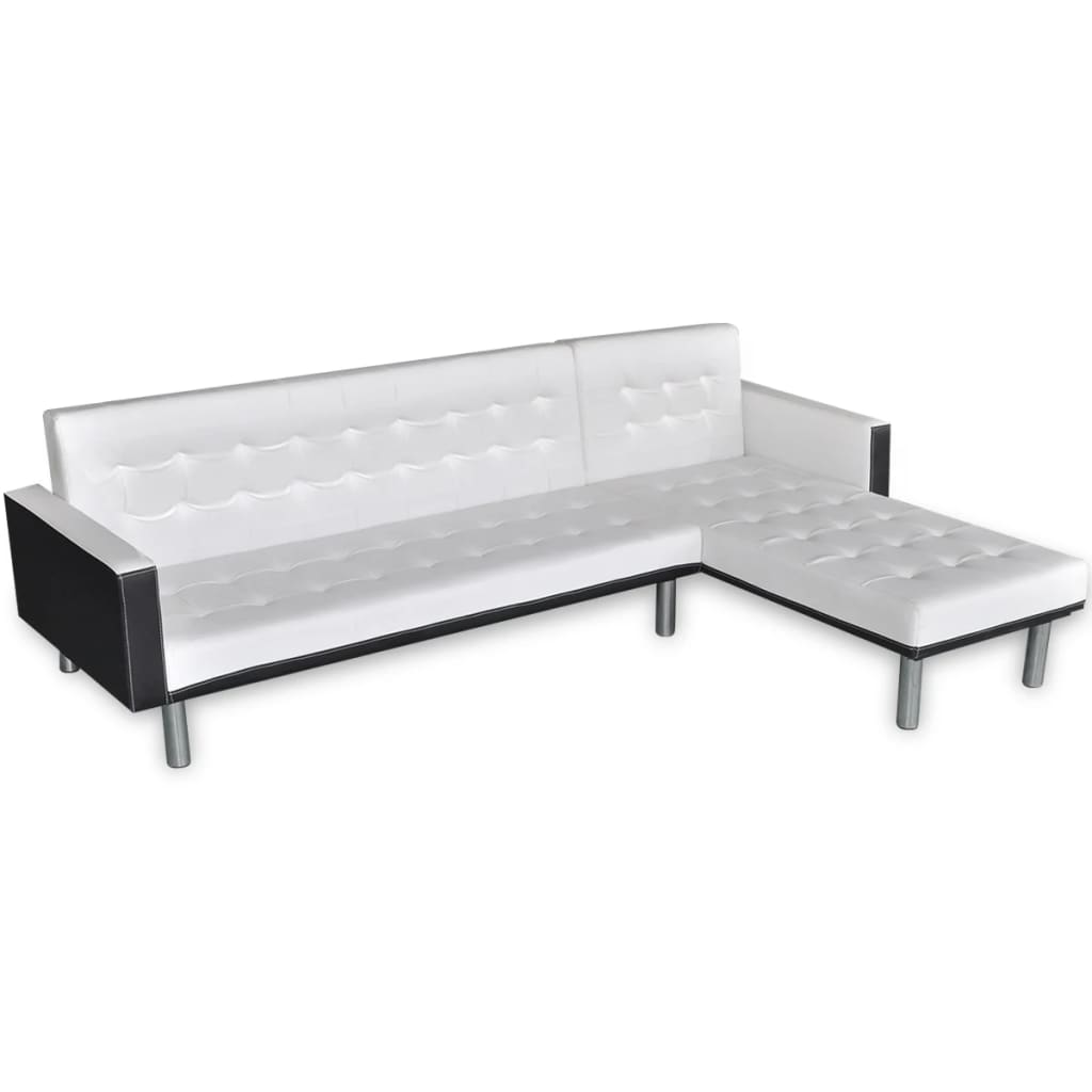 vidaXL Sofa narożna z funkcją rozkładania, sztuczna skóra, biała