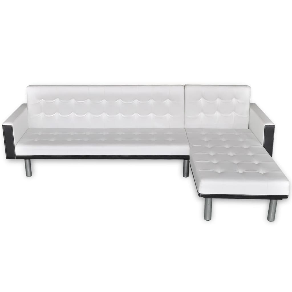 vidaXL Sofa narożna z funkcją rozkładania, sztuczna skóra, biała